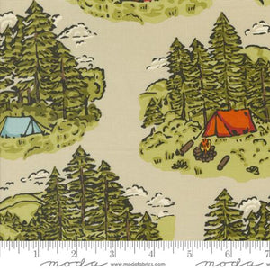 Vintage Camping Landscape in Sand for The Great Outdoors by Stacey Iest Tsu for Moda Fabrics