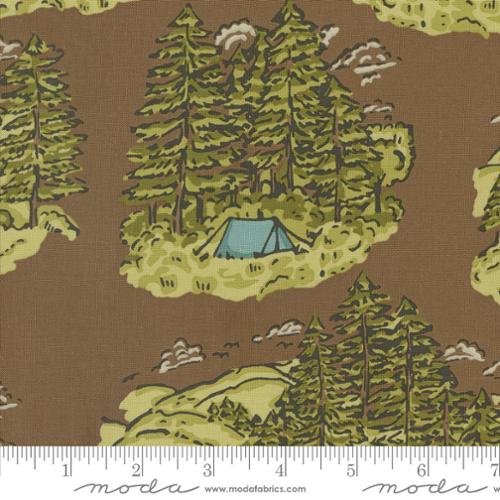 Vintage Camping Landscape in Soil for The Great Outdoors by Stacey Iest Tsu for Moda Fabrics