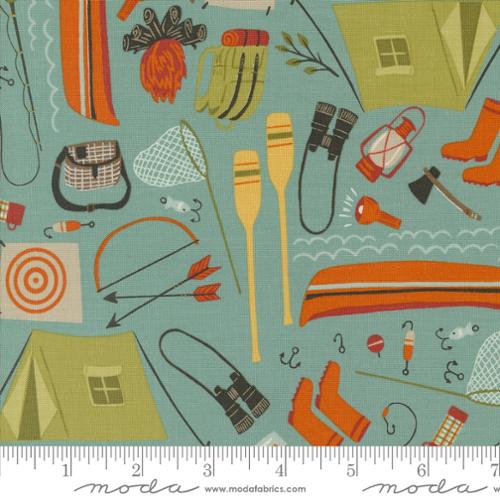 Camping Gear in Sky for The Great Outdoors by Stacey Iest Tsu for Moda Fabrics