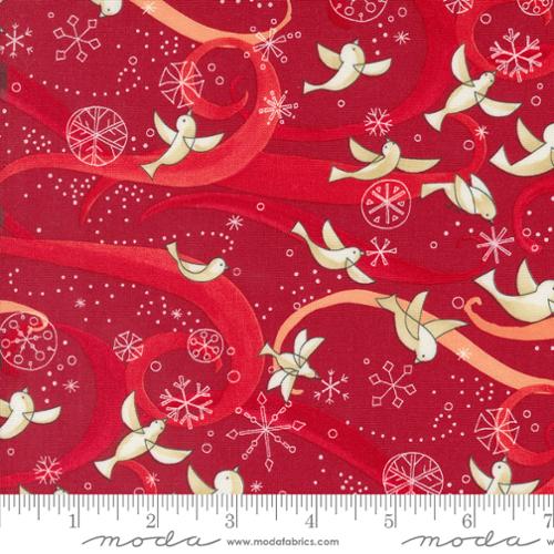 Birds with Ribbon in Crimson for Winterly by Robin Pickens or Moda