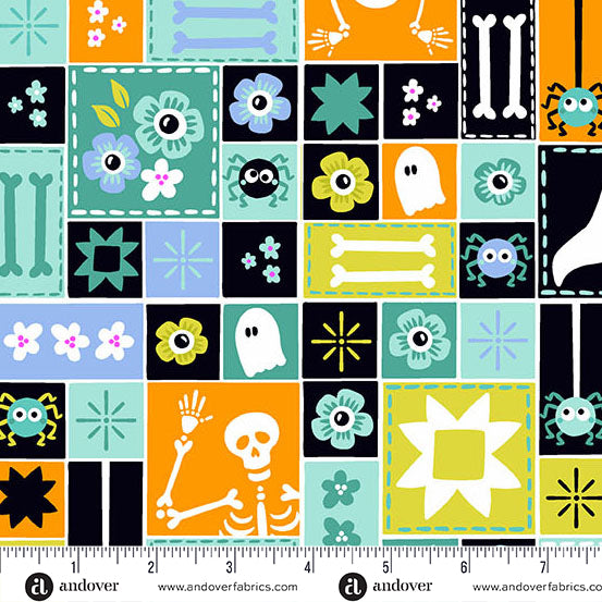 Sew Spooky in Aqua from Ghostly Garden by KP Creates for Andover Fabrics
