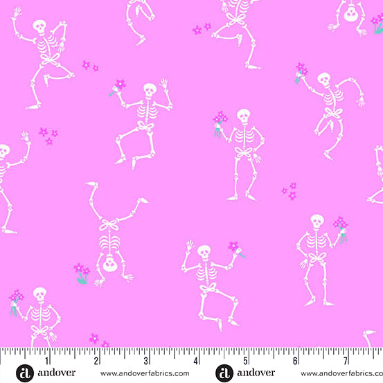 Skeleton Jig in Pink from Ghostly Garden by KP Creates for Andover Fabrics