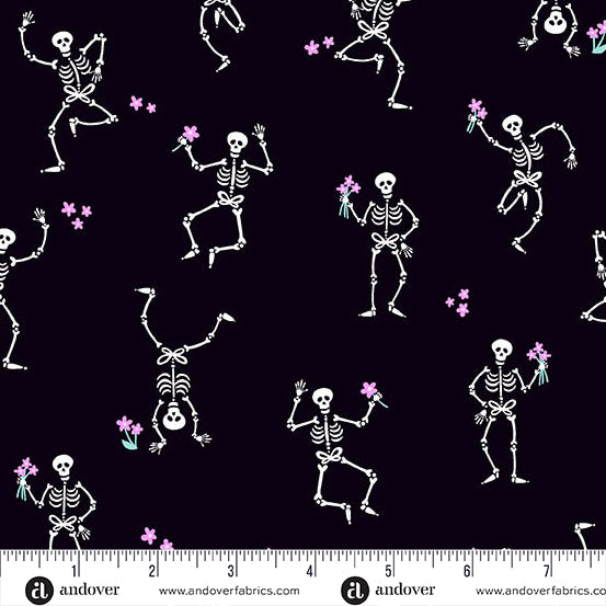 Skeleton Jig in Black from Ghostly Garden by KP Creates for Andover Fabrics