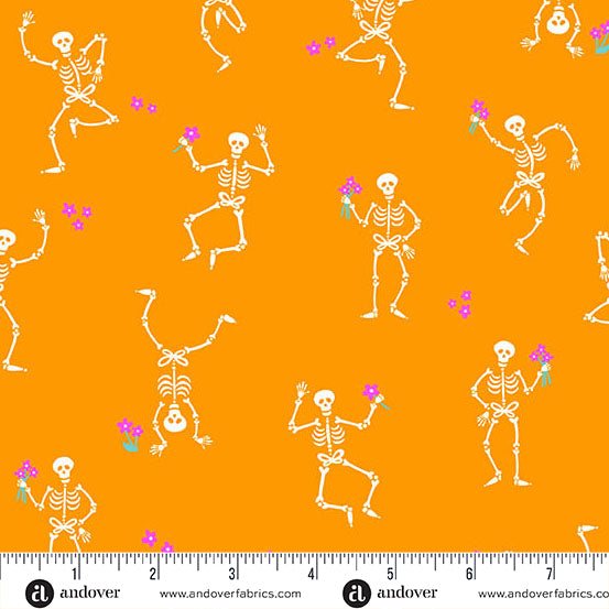Skeleton Jig in Orange from Ghostly Garden by KP Creates for Andover Fabrics