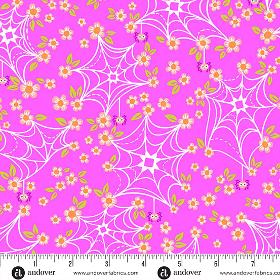 Web and Bloom in Pink from Ghostly Garden by KP Creates for Andover Fabrics