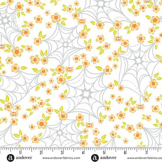 Web and Bloom in White from Ghostly Garden by KP Creates for Andover Fabrics