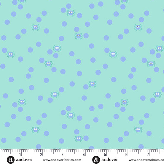 Spin and Spot in Aqua from Ghostly Garden by KP Creates for Andover Fabrics