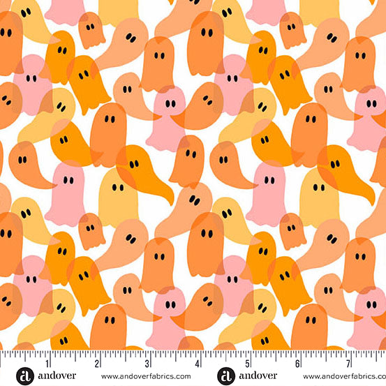 Ghost Party in Orange from Ghostly Garden by KP Creates for Andover Fabrics