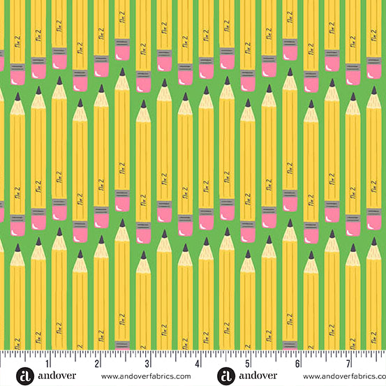 No. 2 Pencil in Kelly from Back to School by Seek to Spring for Andover Fabrics, Designer Fabric