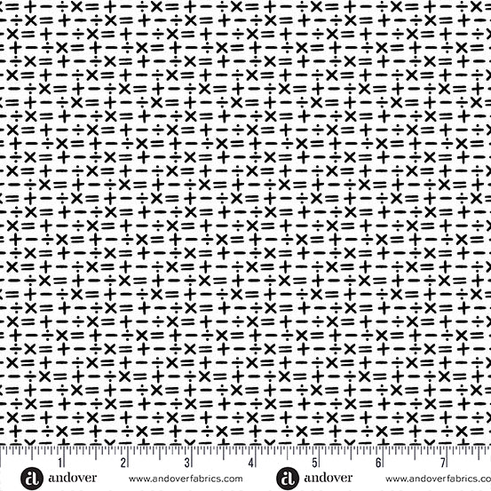 Math Symbols in White from Back to School by Seek to Spring for Andover Fabrics, Designer Fabric