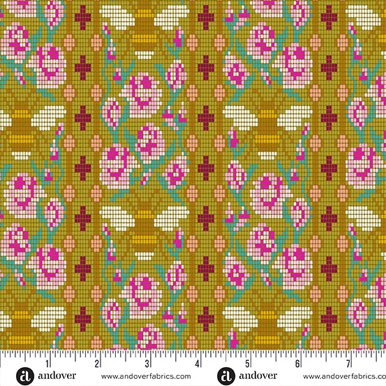 Beadwork in Olive from Jinny by Alison Glass for Andover Fabrics, Designer Fabric