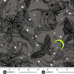Mystic Moths in Raven from Phantasm by Libs Elliot for Andover Fabrics