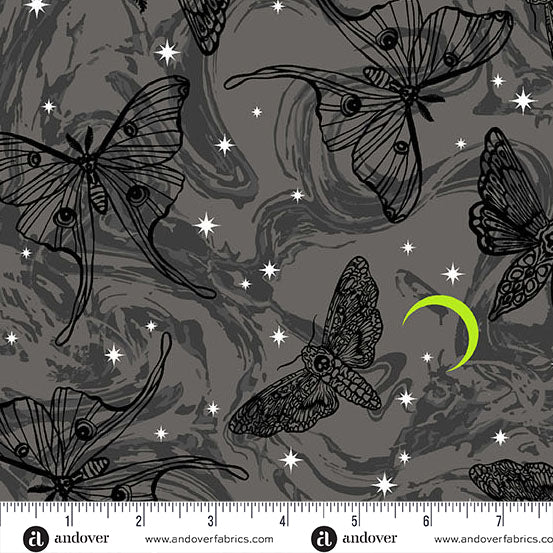 Mystic Moths in Raven from Phantasm by Libs Elliot for Andover Fabrics