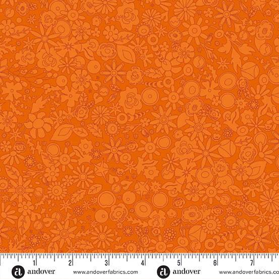 Sun Print 2024 Tangerine Woodland Fabric - by Alison Glass for Andover Fabrics