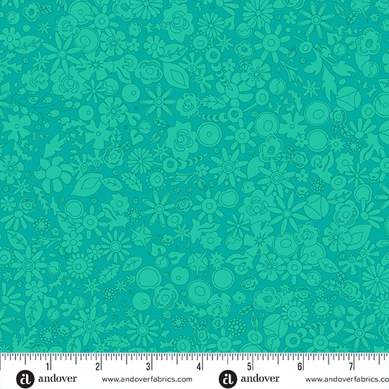 Sun Print 2024 Teal Woodland Fabric - by Alison Glass for Andover Fabrics