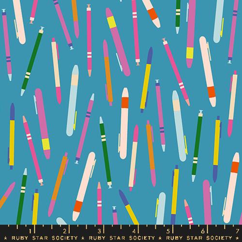 Do You Have a Pen in Vintage Blue - Salutations by Rashida Coleman-Hale by Ruby Star Society for Moda Fabrics