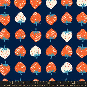 Strawberries in Navy for Strawberry by Kimberly Kight for the Ruby Star Society for Moda Fabrics