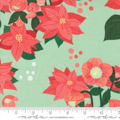 Poinsettia Florals in Mint for Tiny Christmas by Lizzy House for Moda fabrics