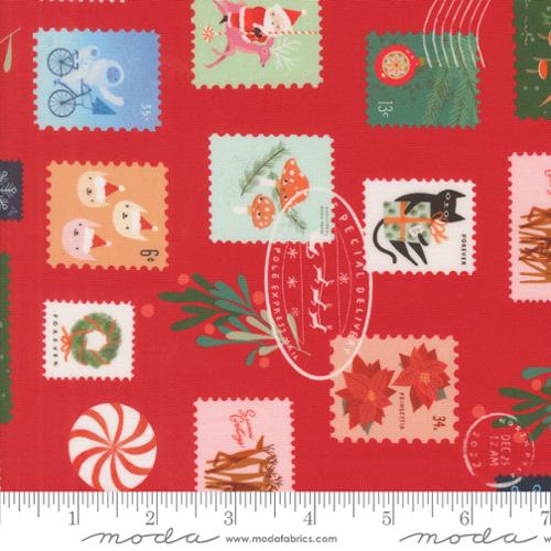 Christmas Stamps in Christmas Red for Tiny Christmas by Lizzy House for Moda fabrics