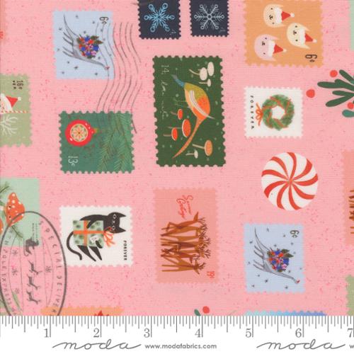 Christmas Stamps in Cotton Candy for Tiny Christmas by Lizzy House for Moda fabrics