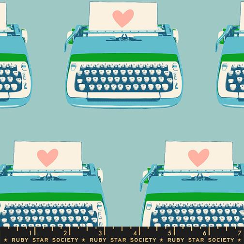 Typewriters in Turquoise from Best Day Ever by Melody Miller of Ruby Star Society for Moda Fabrics
