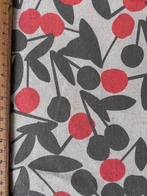 Cherries in Coral/Grey || CANVAS || from Sevenberry Fabrics by Robert Kaufman Fabrics, Specialty Fabric