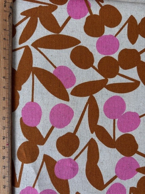 Cherries in Rust/Pink || CANVAS || from Sevenberry Fabrics by Robert Kaufman Fabrics, Specialty Fabric