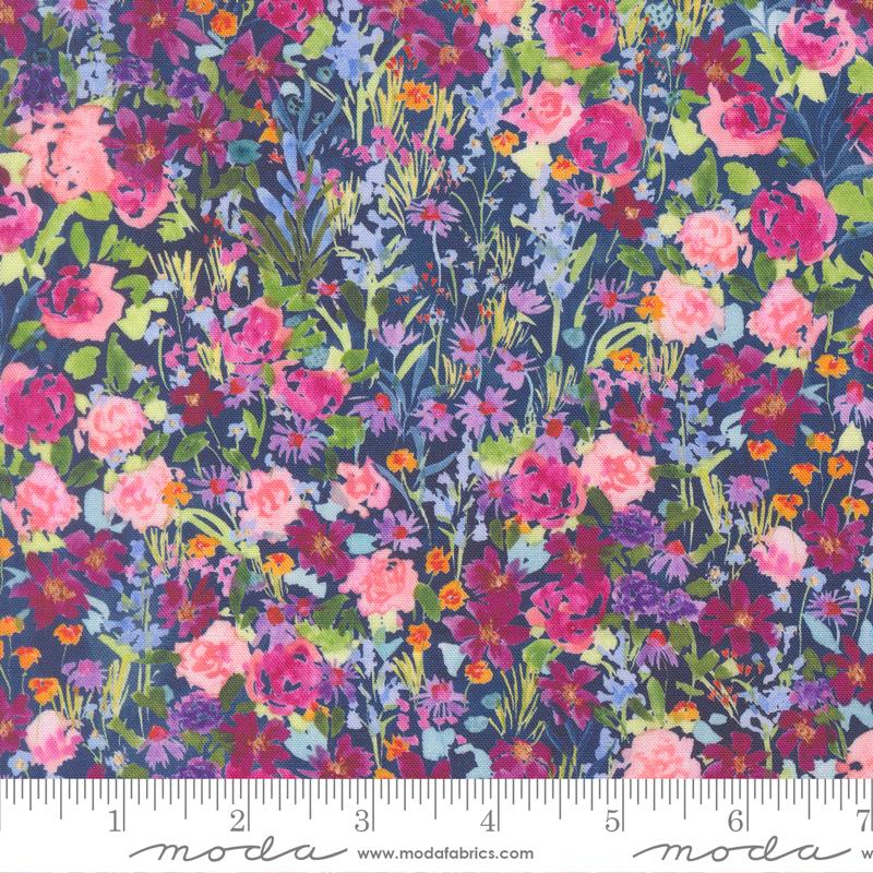 Garden Glitter in Navy from Soulstice by Create Joy Project for Moda Fabrics
