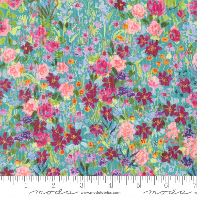 Garden Glitter in Turquoise from Soulstice by Create Joy Project for Moda Fabrics
