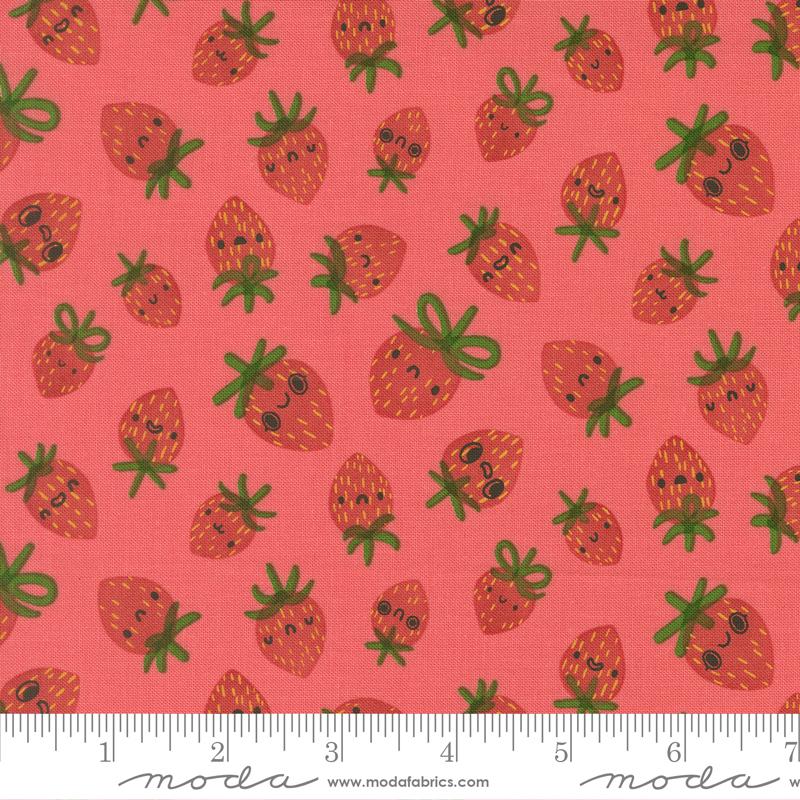 Strawberries in Coral from Funny Valentine by Lizzy House for Moda Fabrics