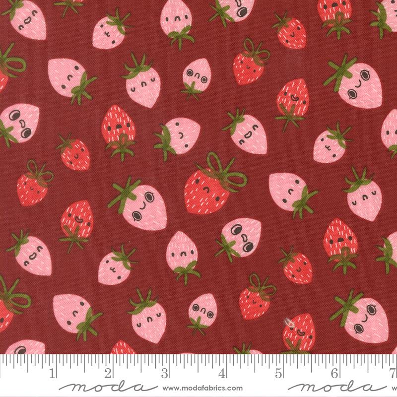 Strawberries in Rose from Funny Valentine by Lizzy House for Moda Fabrics