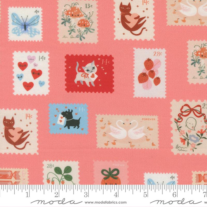 Stamps in Coral from Funny Valentine by Lizzy House for Moda Fabrics