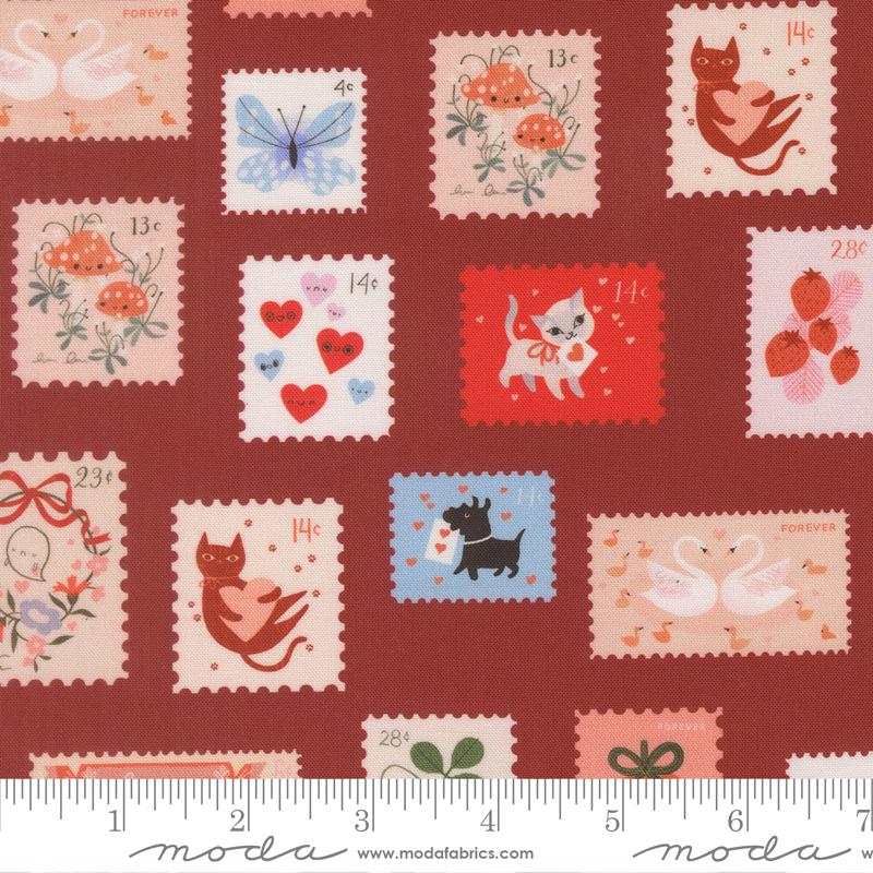 Stamps in Rose from Funny Valentine by Lizzy House for Moda Fabrics