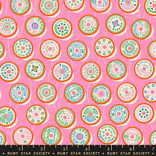 Spools in Flamingo from Trinketry by Melody Miller of Ruby Star Society for Moda Fabrics