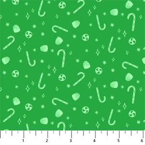 Candy Canes on Green for Merry Kitschmas by Louise Pretzel for FIGO fabrics
