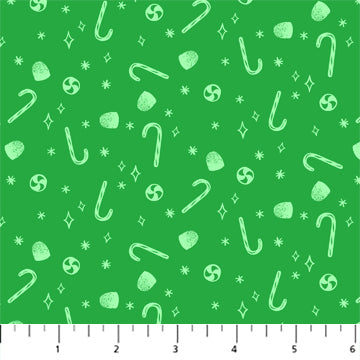 Candy Canes on Green for Merry Kitschmas by Louise Pretzel for FIGO fabrics