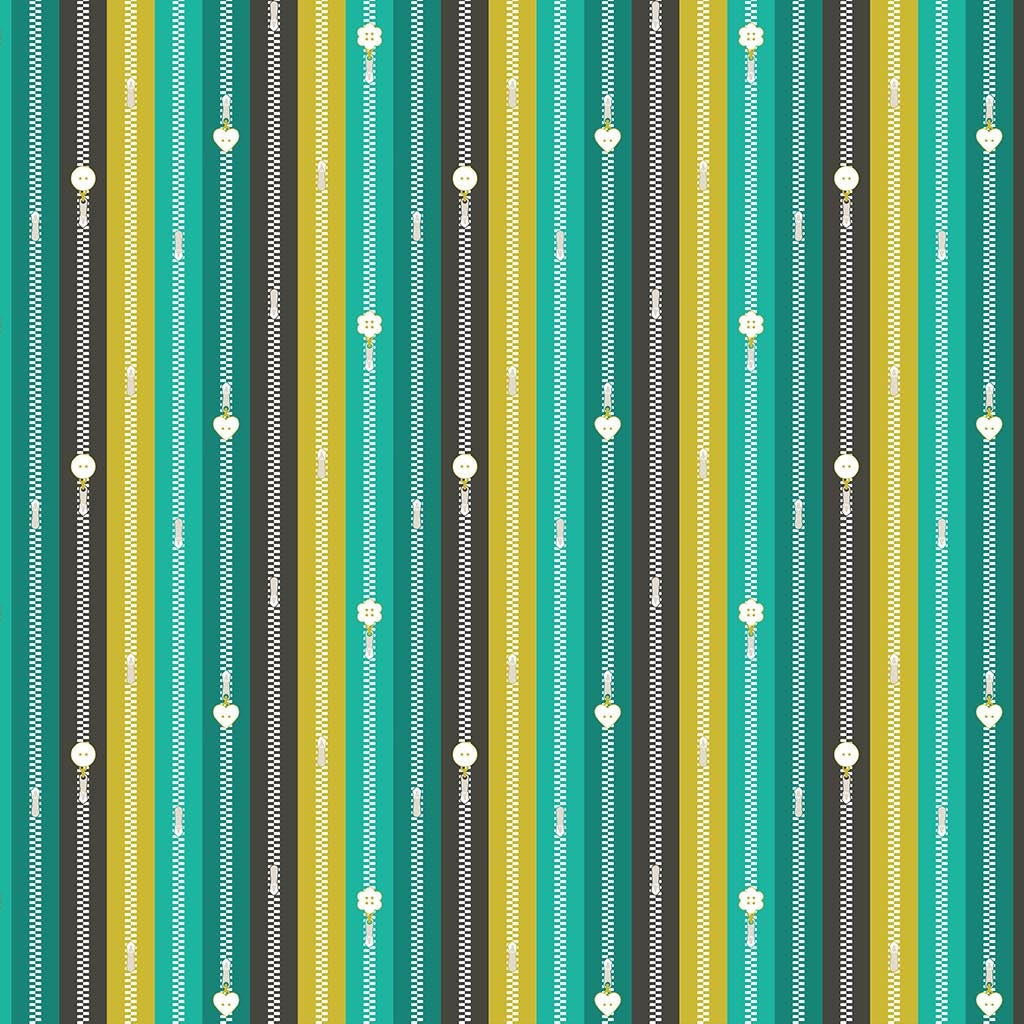 Zippers in Teal from Bits & Bobs.by Sarah Hearts for FIGO fabrics, Designer Fabric