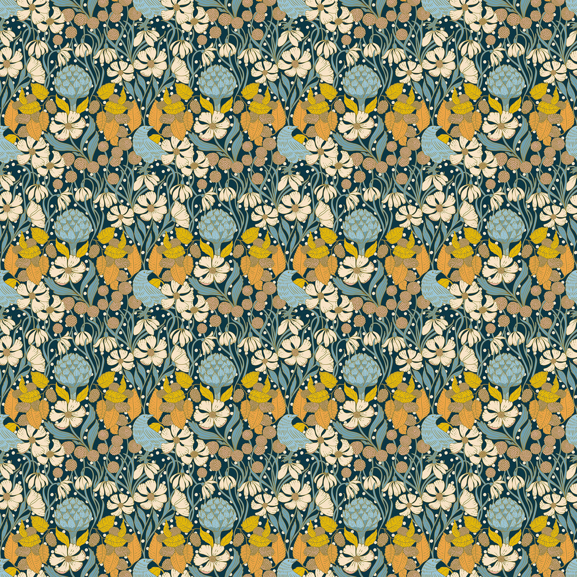 Bramble Bush in Navy from Bramble & Bloom by Katie O'Shea for FIGO, Designer Fabric