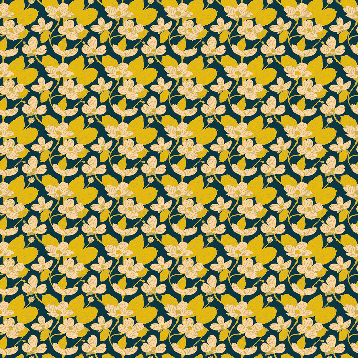 Dogwood in Navy from Bramble & Bloom by Katie O'Shea for FIGO, Designer Fabric