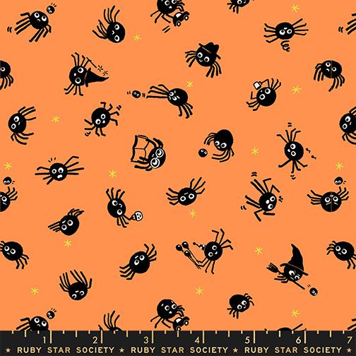 Spider Sense in Pumpkin from Freaky Familiars by Ruby Star Society, Designer Fabric