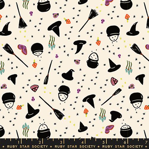 Witchy Woman in Natural from Freaky Familiars by Ruby Star Society, Designer Fabric