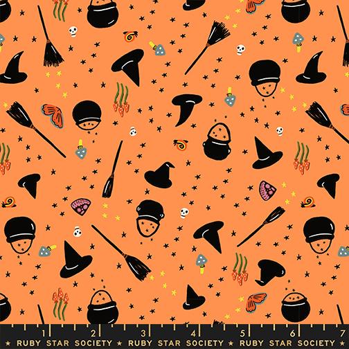 Witchy Woman in Pumpkin from Freaky Familiars by Ruby Star Society, Designer Fabric