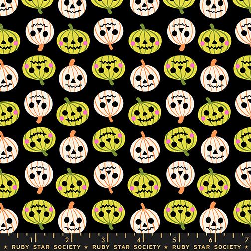 Pumpkin Party in Black from Freaky Familiars by Ruby Star Society, Designer Fabric