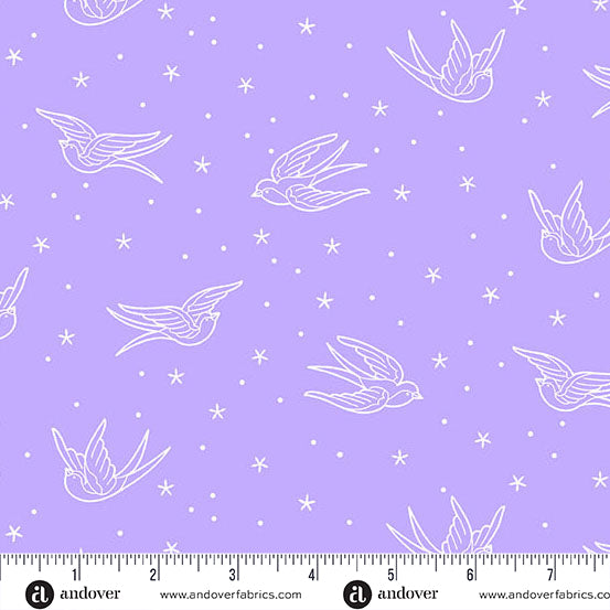 || PRE-ORDER || Swallows in Light Purple from Perfect Day by Libs Elliott for Andover Fabrics