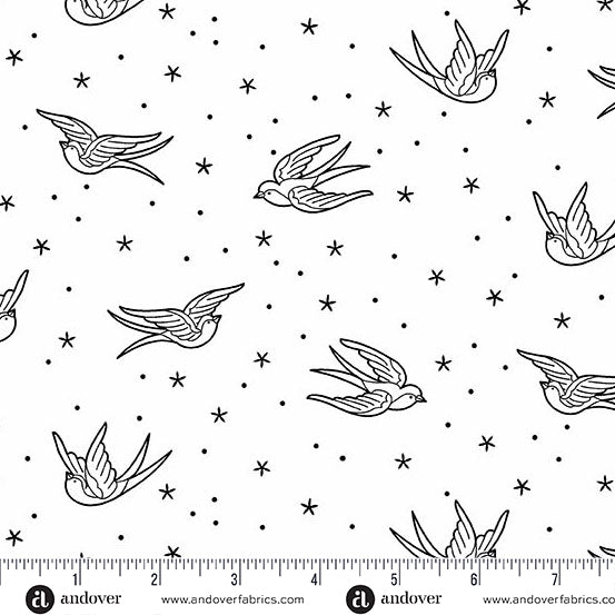 || PRE-ORDER || Swallows in White from Perfect Day by Libs Elliott for Andover Fabrics