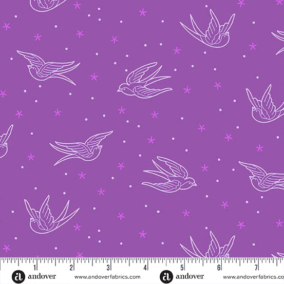 || PRE-ORDER || Swallows in Purple from Perfect Day by Libs Elliott for Andover Fabrics