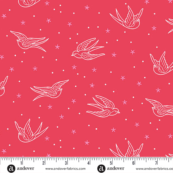 || PRE-ORDER || Swallows in Red from Perfect Day by Libs Elliott for Andover Fabrics
