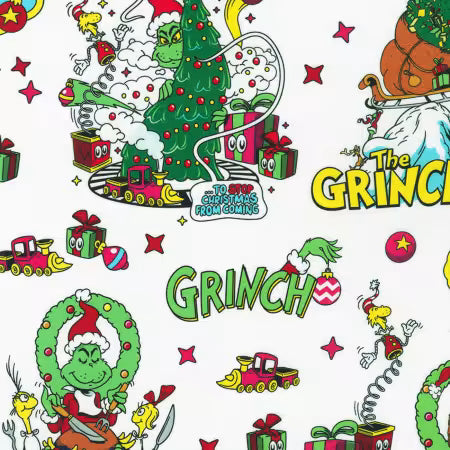 Grinch Scenes White  Quilting Cotton from How the Grinch Stole Christmas