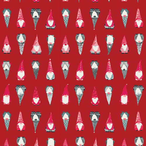 Playful Gnomes in Berry from Adventale by Katarina Roccella for Art Gallery Fabrics