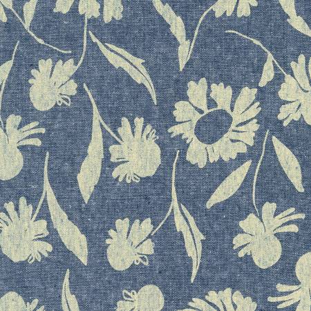 REMNANT || Daisies in Denim || 18" x 43" || CANVAS || from Orchard Run by Anna Graham for Robert Kaufman Fabrics